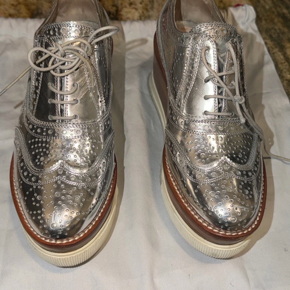 Miu Miu Mirror Silver Platform Sneakers - Picture 4 of 17